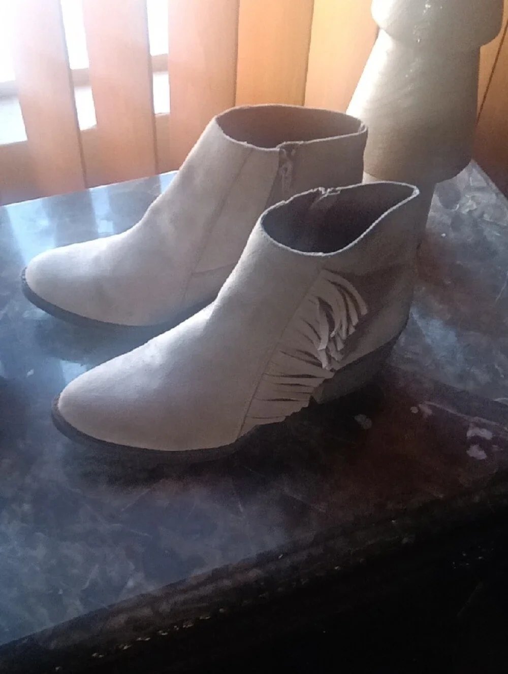 Massimo Taupe Suede Fringe Ankle Boots